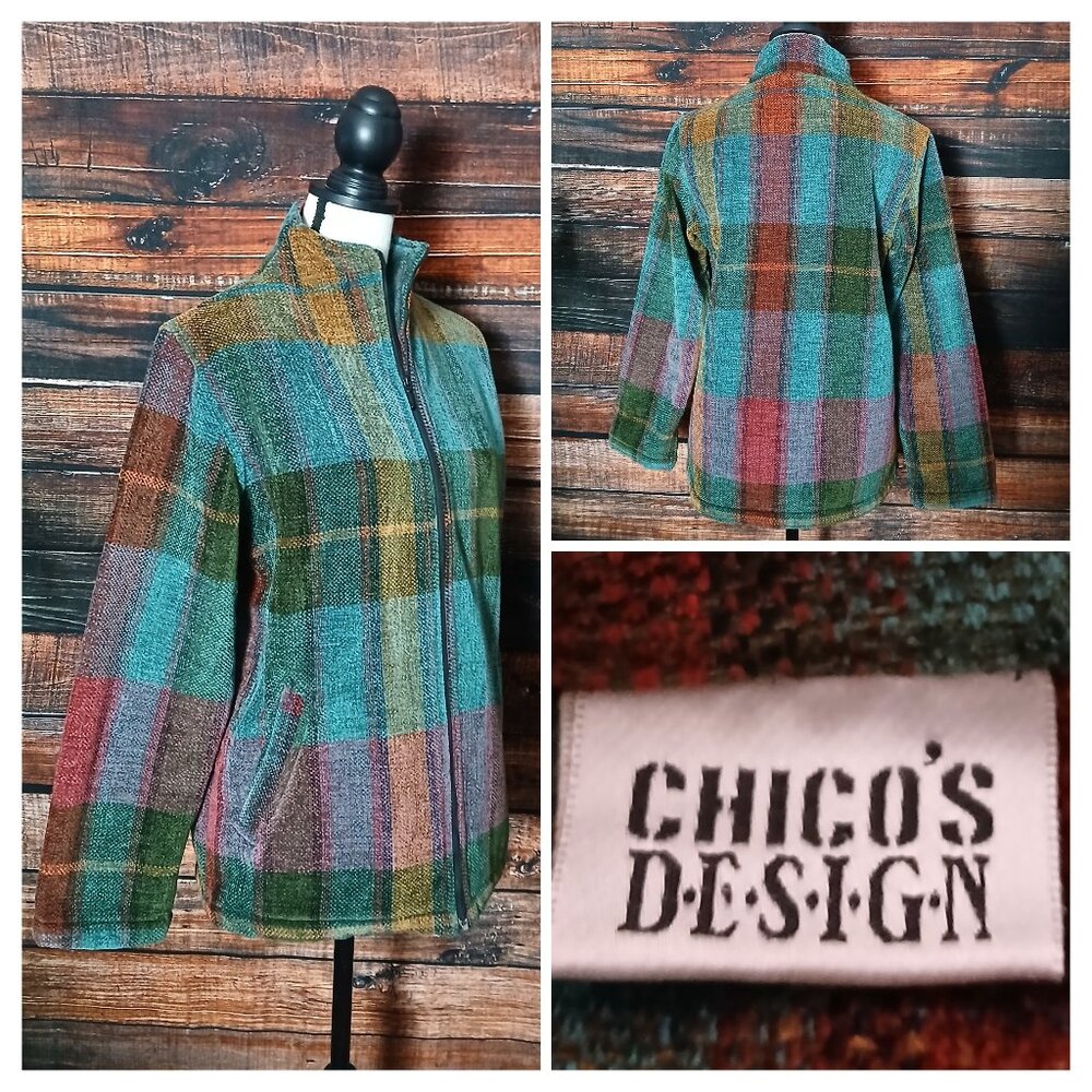 Chico's Design Vintage Knit Jacket Size 0 Small Plaid